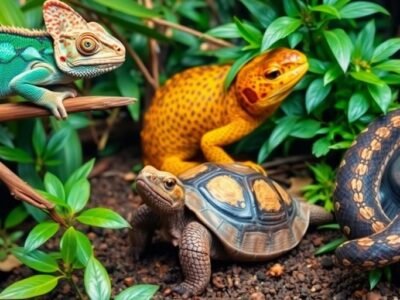 Des reptiles colorés dans leur habitat naturel.